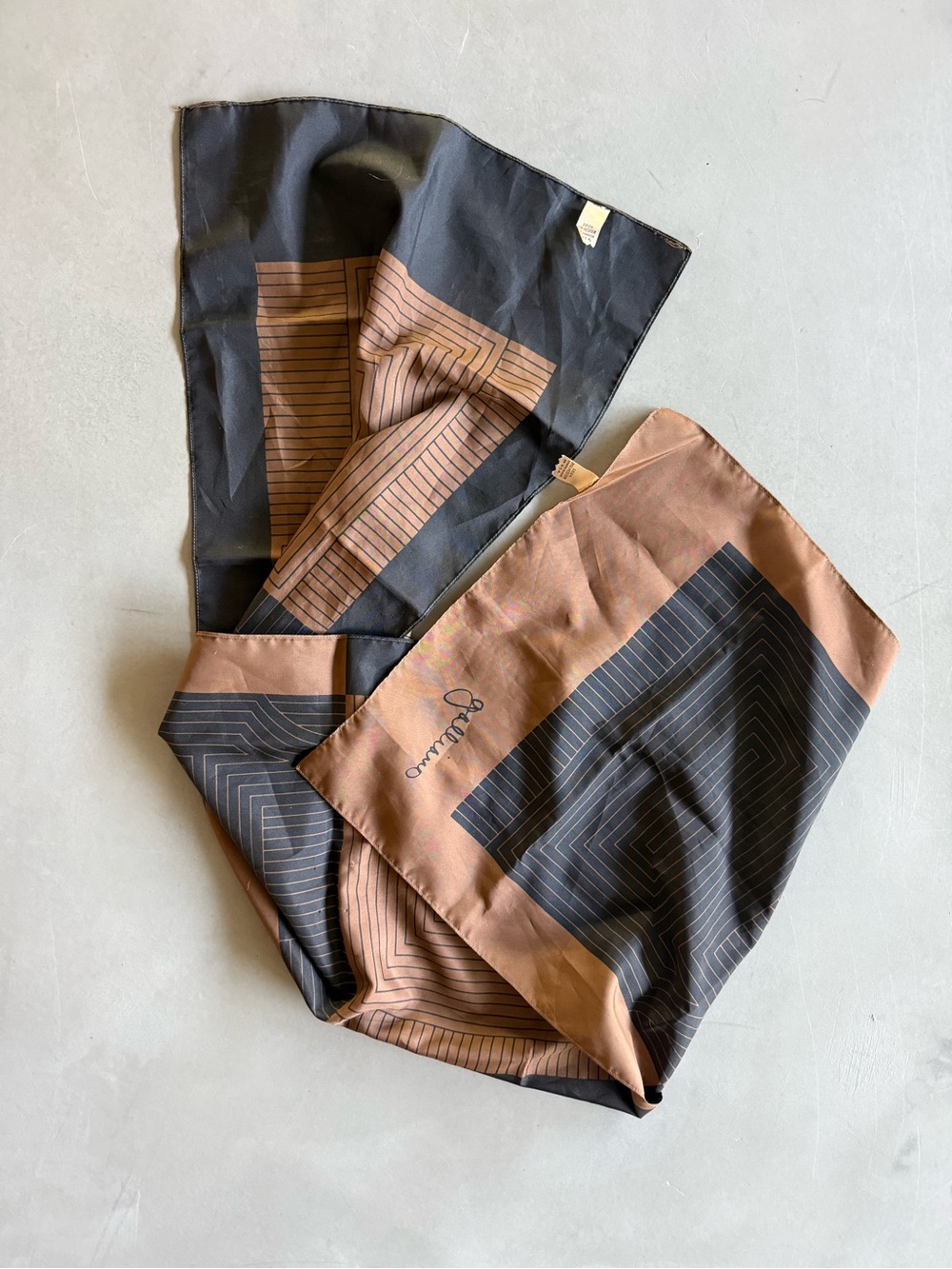 Vintage John Galliano scarf with black and tan geometric shapes